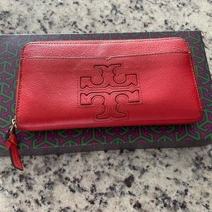 Tory Burch Red Leather Zip Wallet